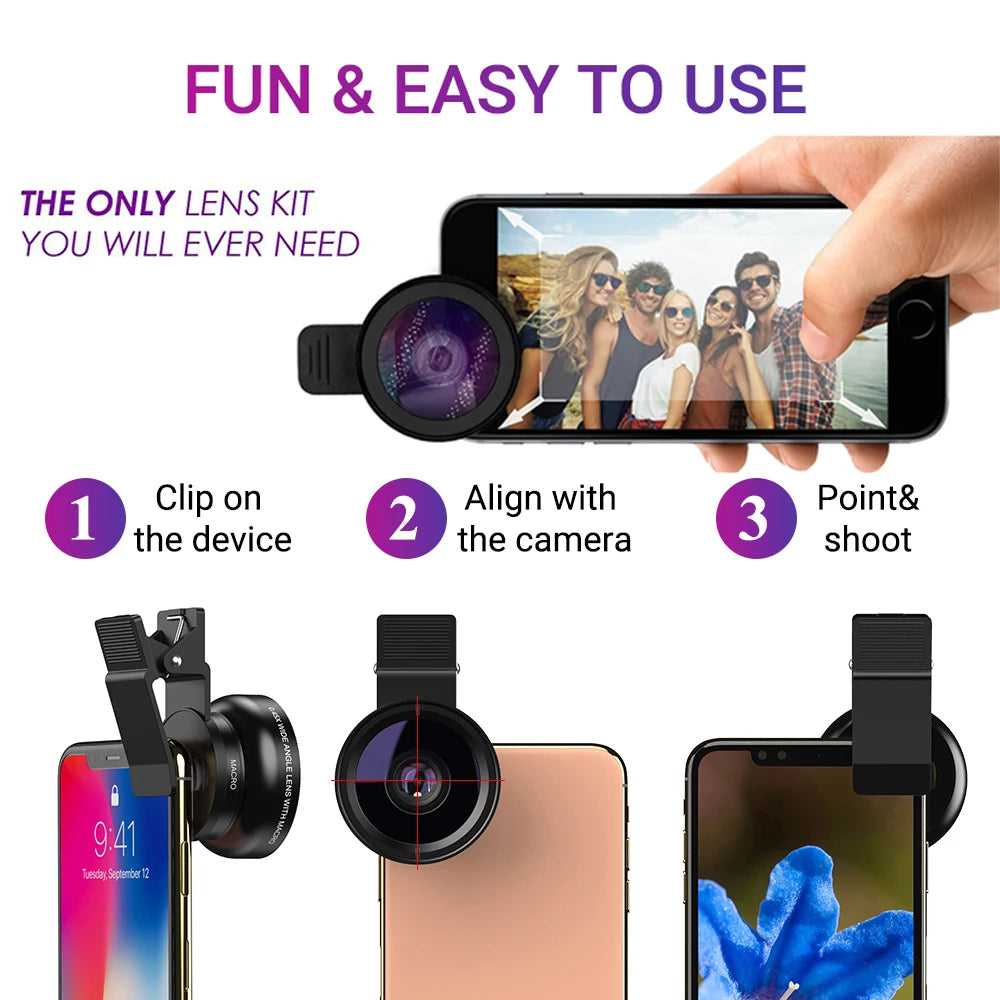 APEXEL Phone Lens Kit: Wide Angle & Macro