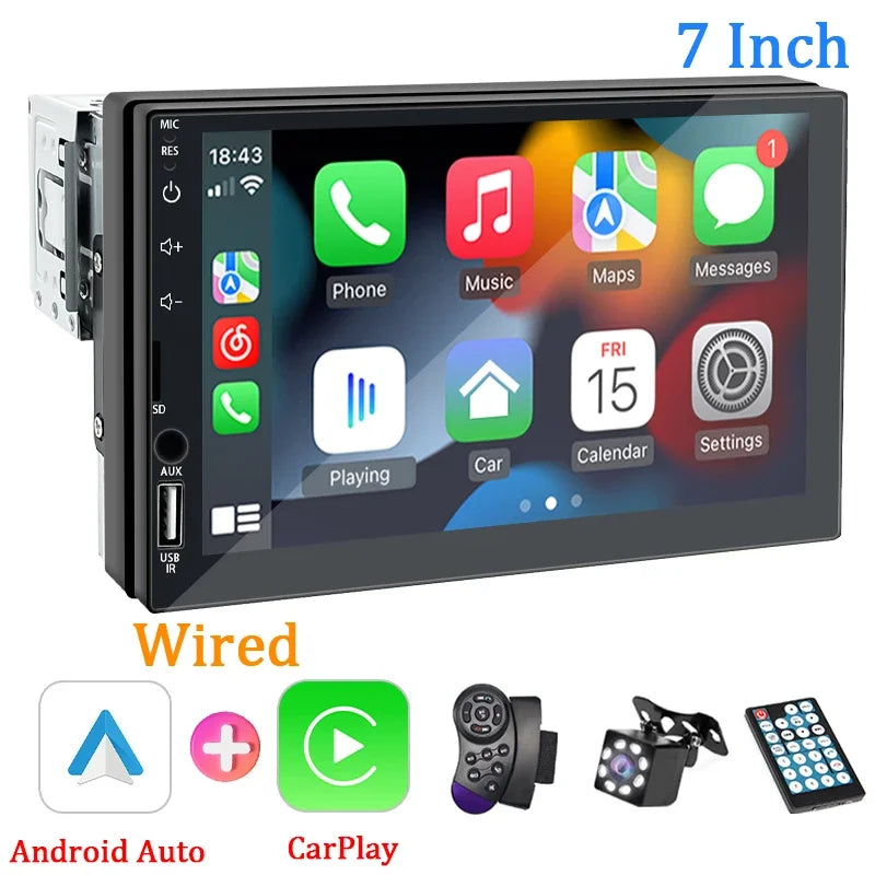 Hippcron 7" 1-DIN Car Stereo with CarPlay & Android Auto