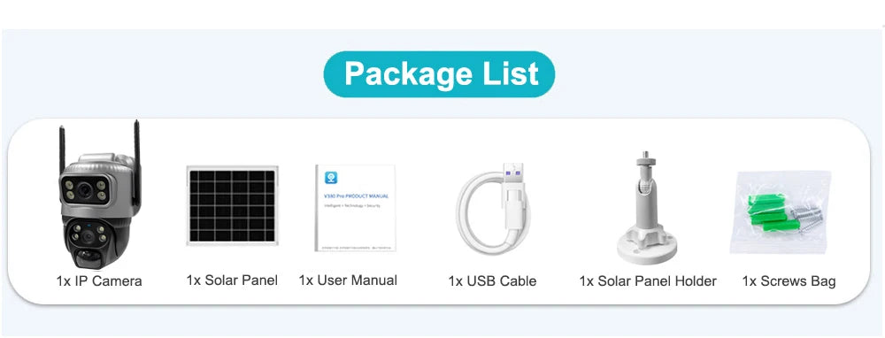 V380 Dual Lens 4G Camera Solar PIR Human Detection Night Vision Waterproof Security Video IP Camara 8MP 4K Battery CCTV Monitor