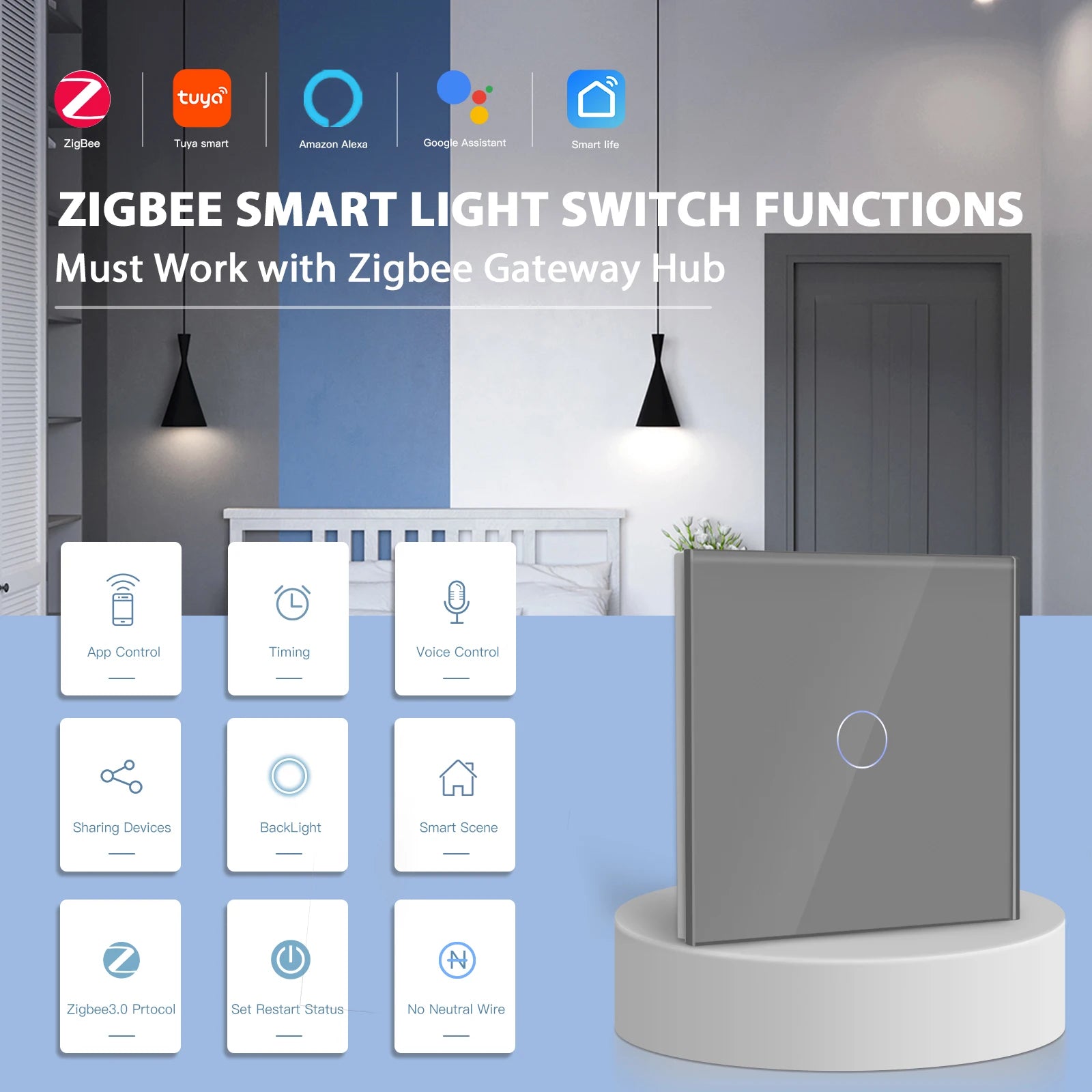 BSEED Zigbee Touch Light Switches 1-3 Gang