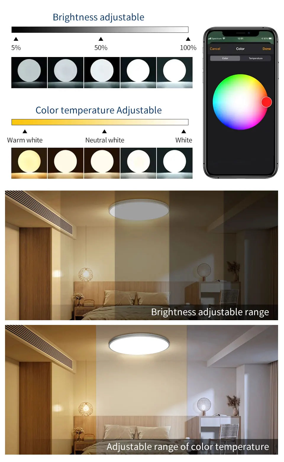 Smart WiFi 24W LED Ceiling Light Round Panel