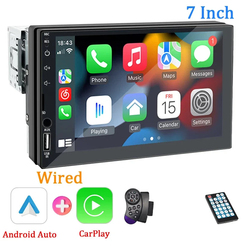 Hippcron 7" 1-DIN Car Stereo with CarPlay & Android Auto