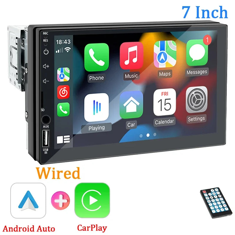 Hippcron 7" 1-DIN Car Stereo with CarPlay & Android Auto