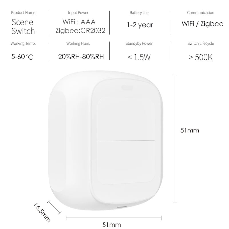 Tuya WiFi/ZigBee 2-Gang Wireless Scene Switch