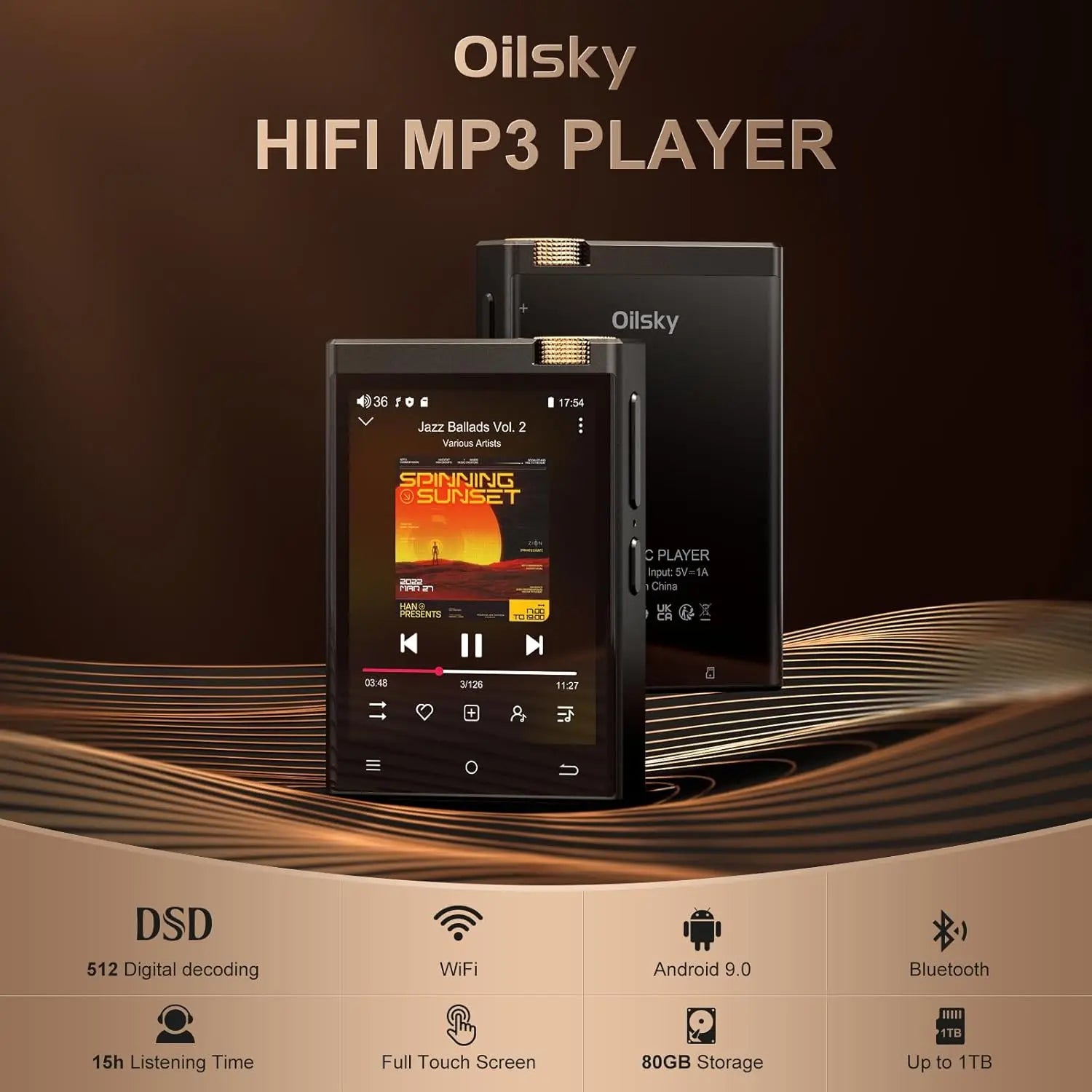 Hi-Fi MP3 Player with Bluetooth & WiFi – 64GB