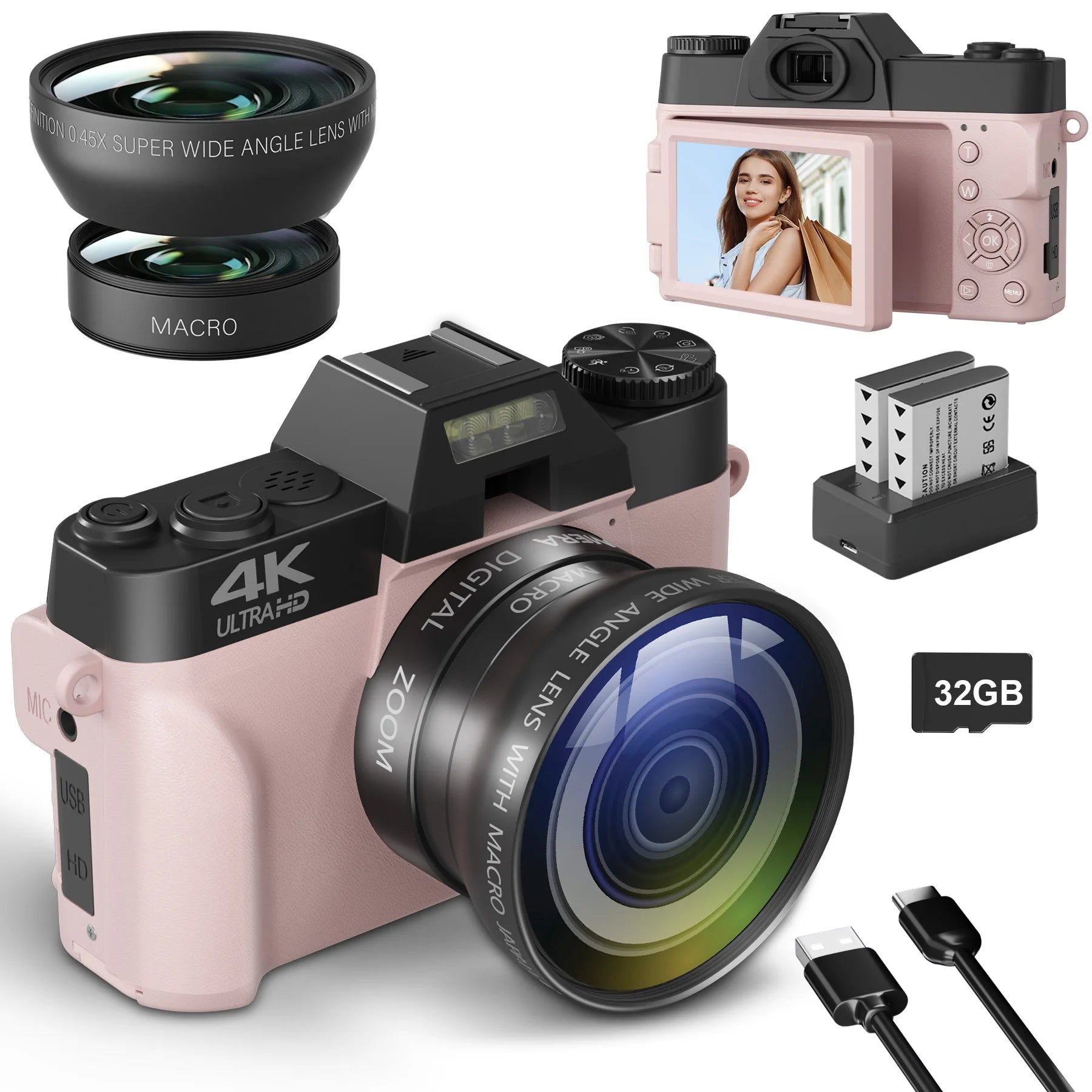 64MP 4K Compact Vlogging Camera with WiFi & Flip Screen