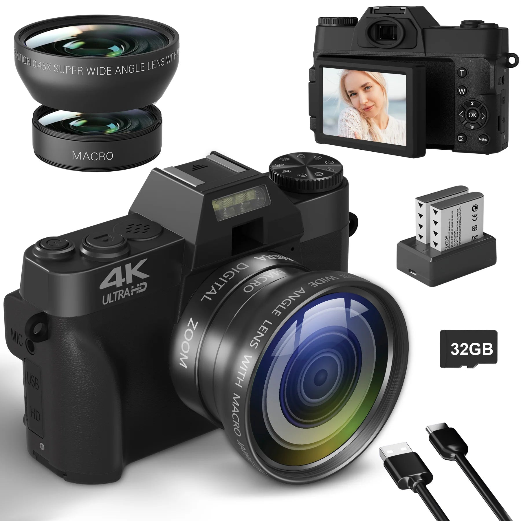 4K 64MP Compact Vlog Camera with WiFi & Flip Screen