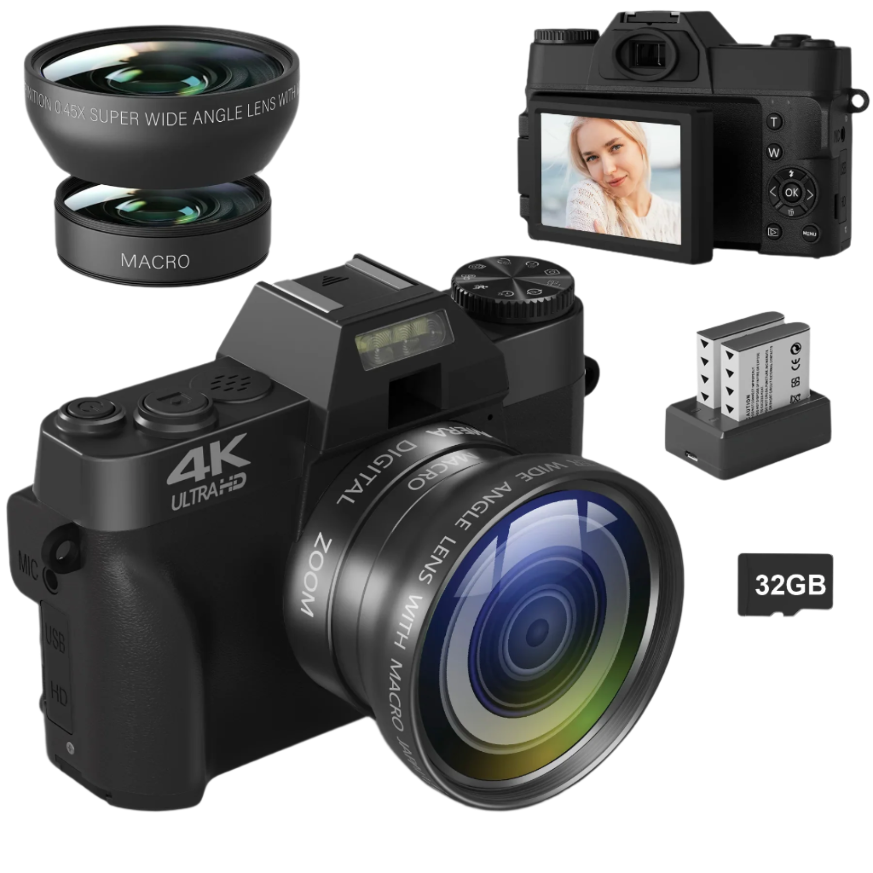 64MP 4K Compact Vlogging Camera with WiFi & Flip Screen