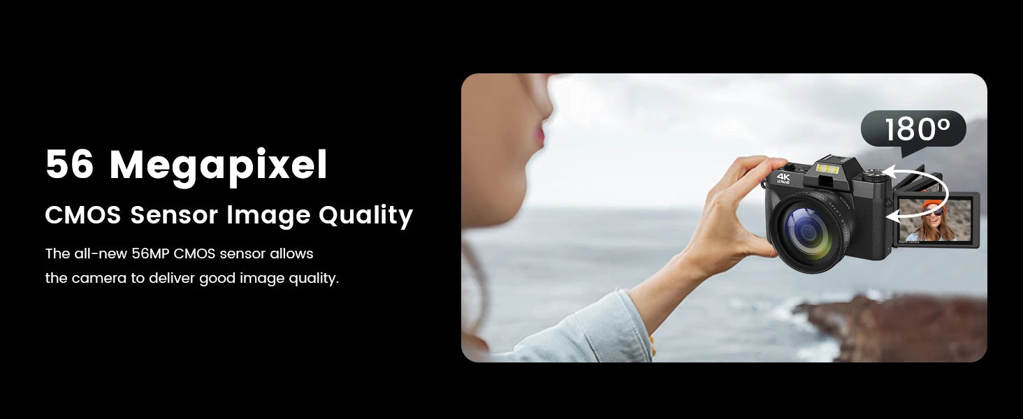 64MP 4K Compact Vlogging Camera with WiFi & Flip Screen