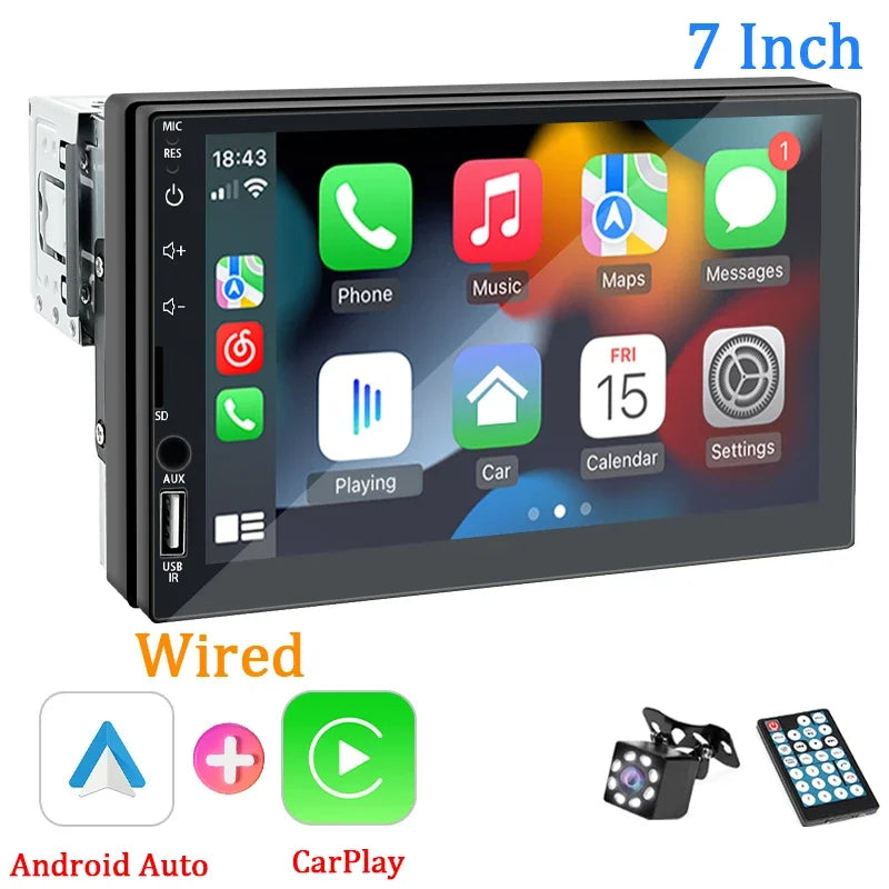 Hippcron 7" 1-DIN Car Stereo with CarPlay & Android Auto