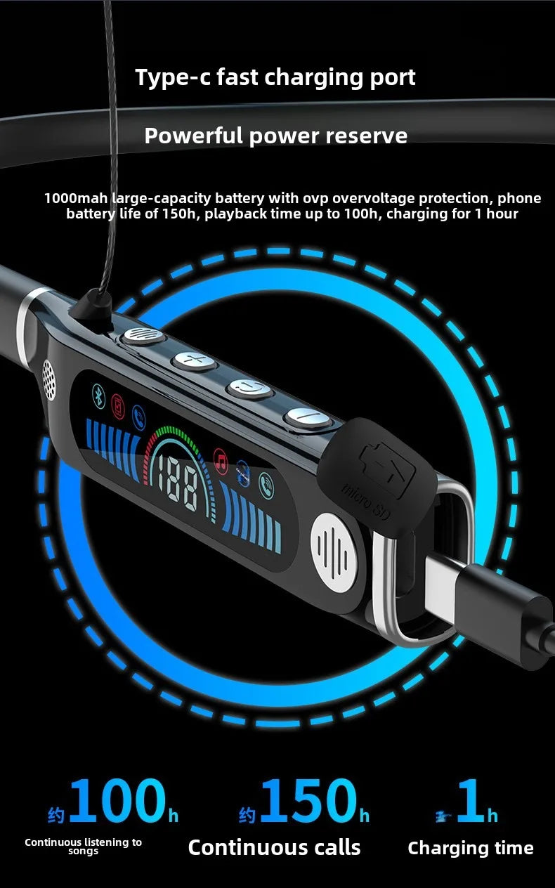 LCD Bluetooth Sports Neckband Headset with TF Card & Power Display