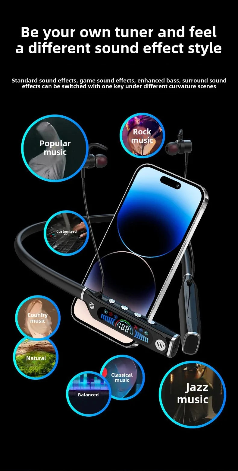 LCD Bluetooth Sports Neckband Headset with TF Card & Power Display