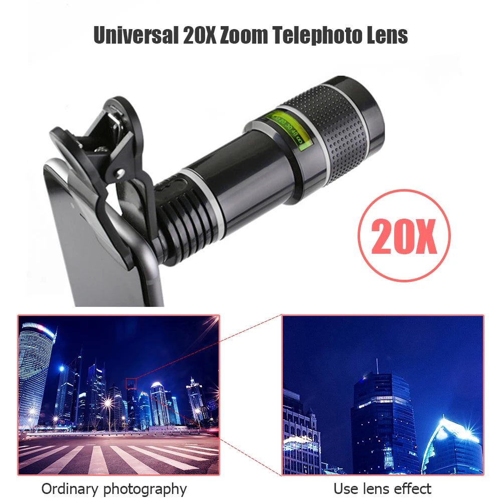 20X Monocular Clip-On Telescope Lens for Phones