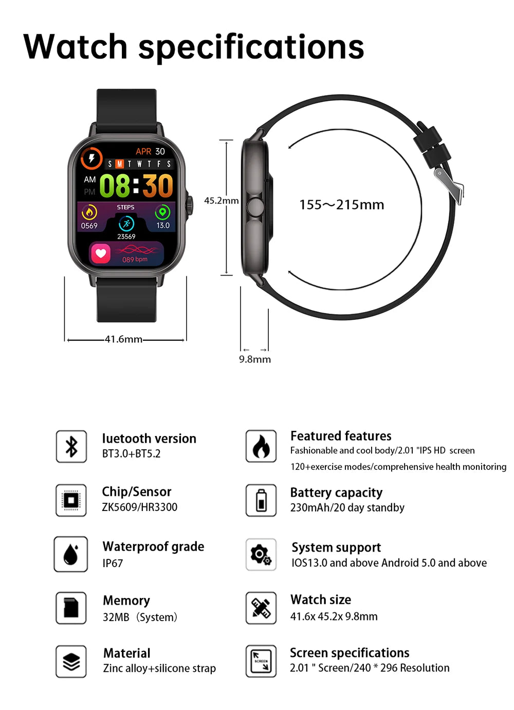 2025 2.01" Smartwatch with Bluetooth & Fitness
