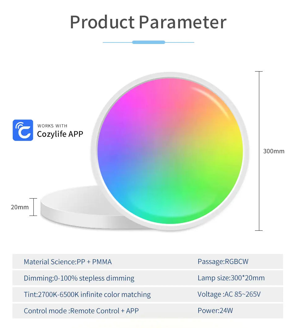 Smart WiFi 24W LED Ceiling Light Round Panel