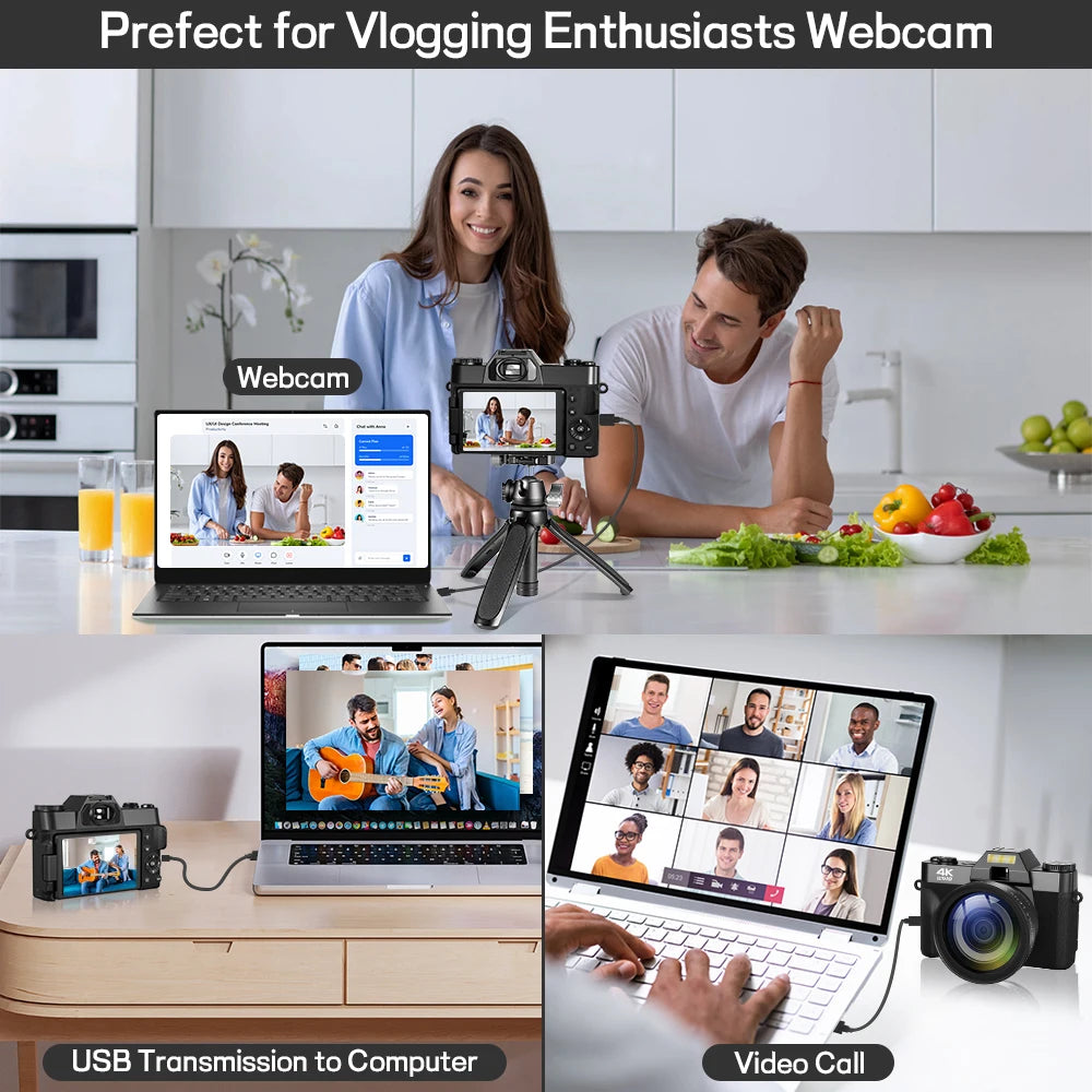 64MP 4K Compact Vlogging Camera with WiFi & Flip Screen