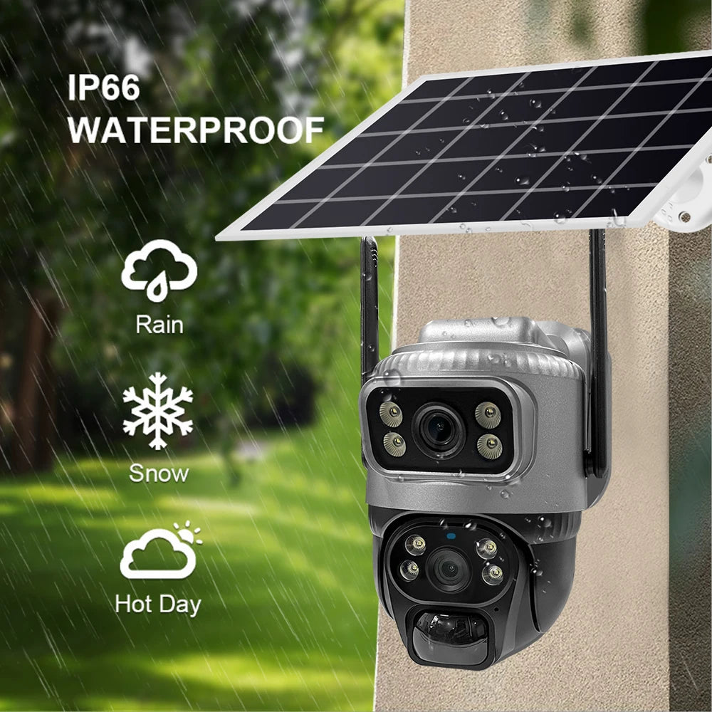 V380 Dual Lens 4G Camera Solar PIR Human Detection Night Vision Waterproof Security Video IP Camara 8MP 4K Battery CCTV Monitor