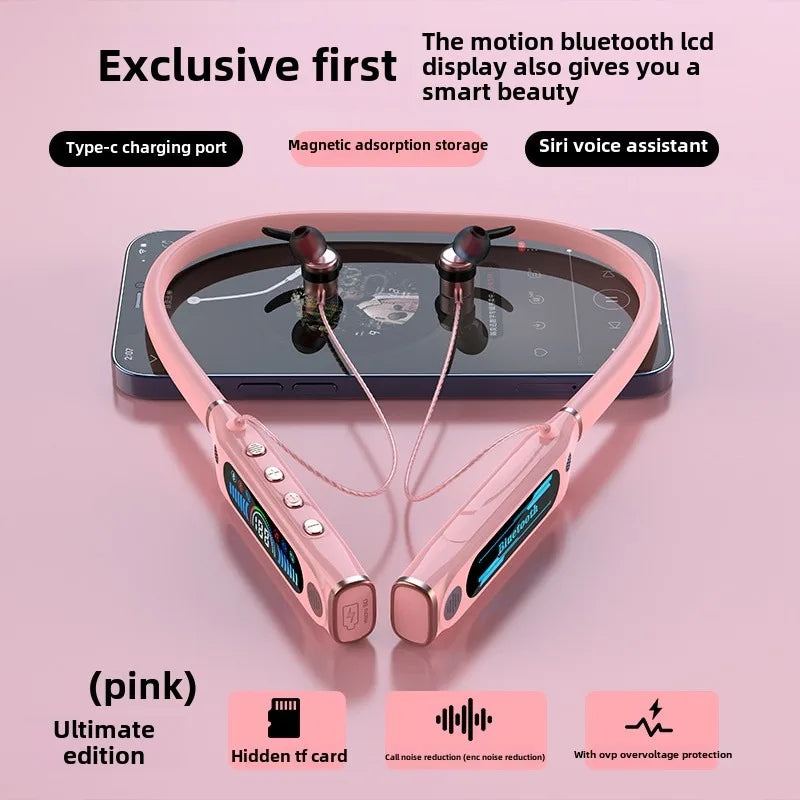 LCD Bluetooth Sports Neckband Headset with TF Card & Power Display