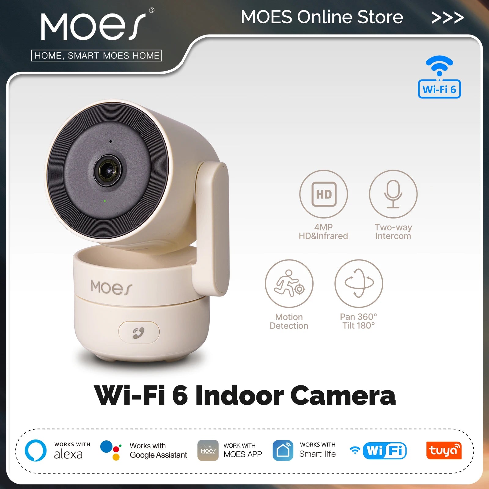 MOES Tuya Wi-Fi 6 Indoor 4MP HD Smart Security Camera