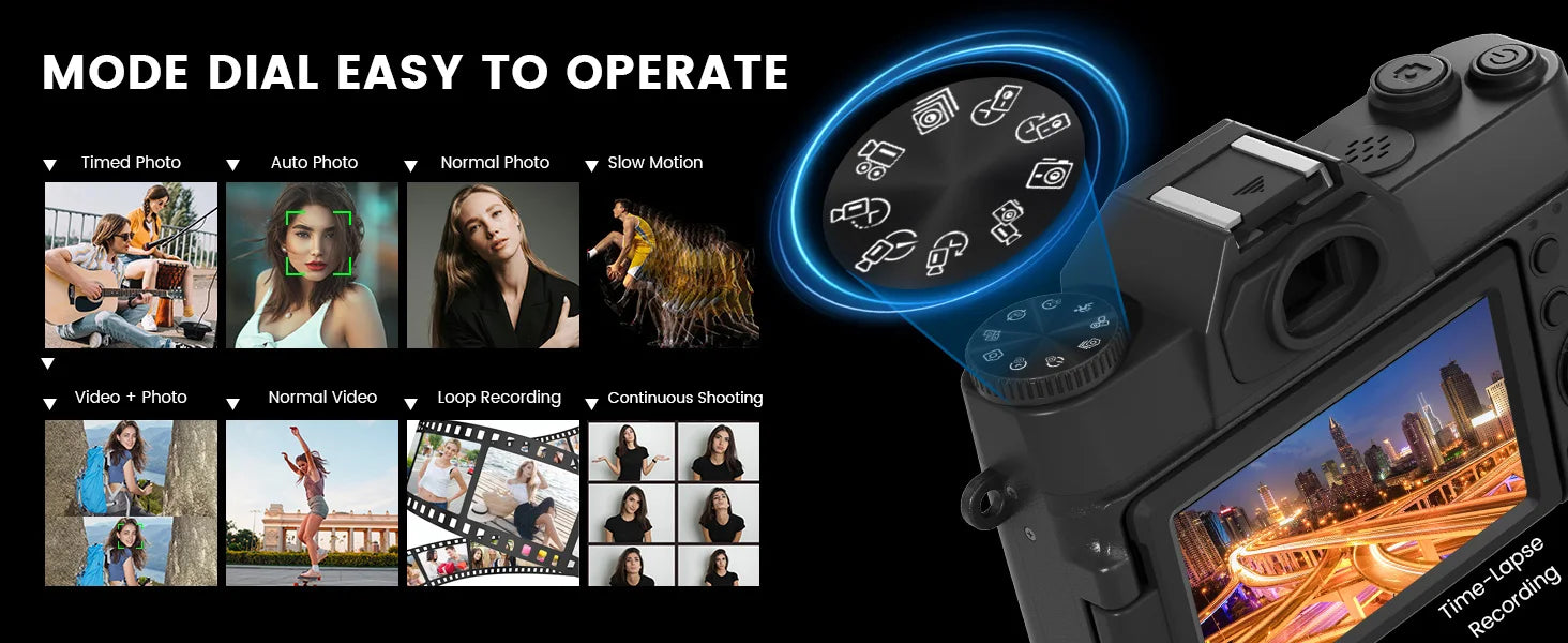 64MP 4K Compact Vlogging Camera with WiFi & Flip Screen