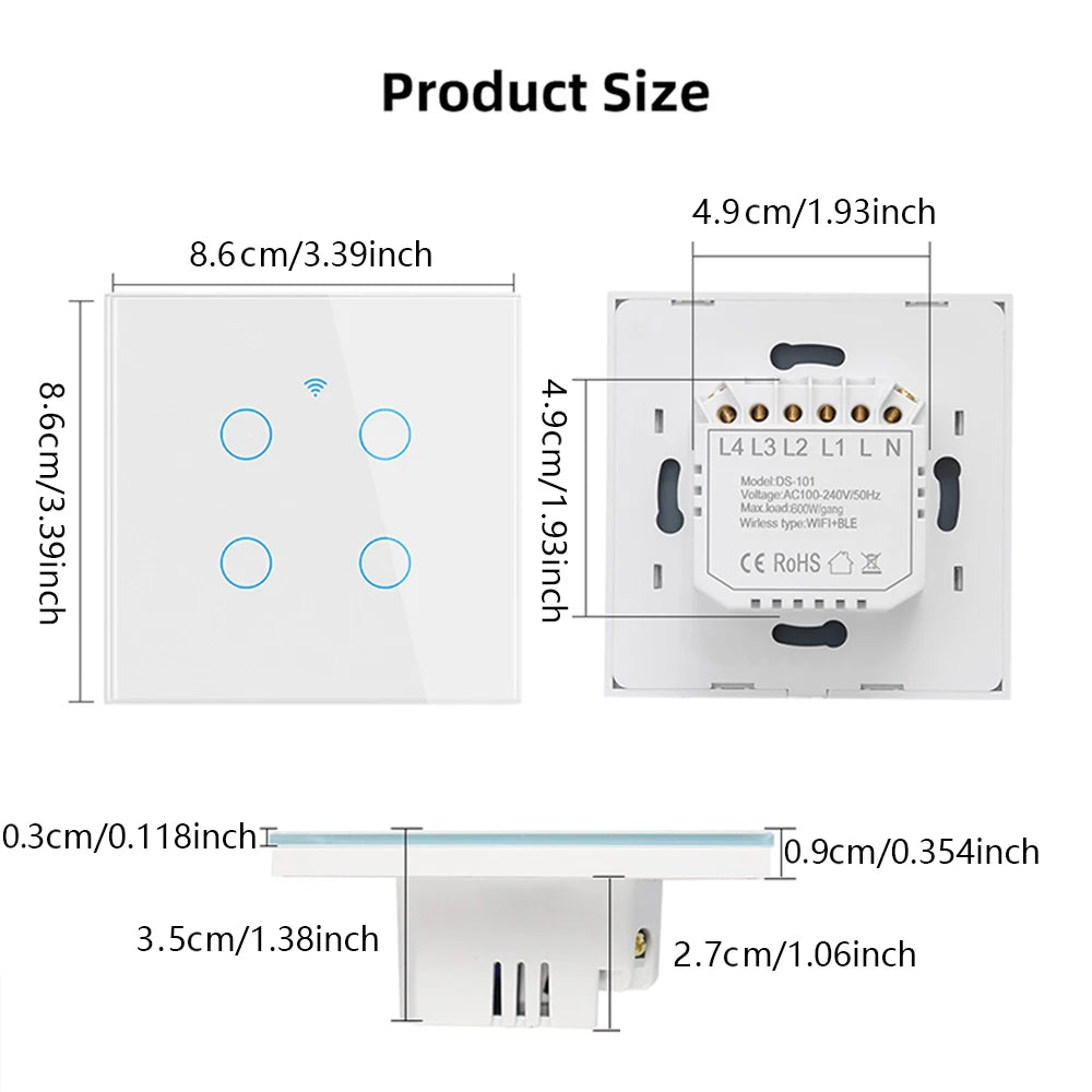 WiFi Touch Smart Light Switch EU 1-4 Gang