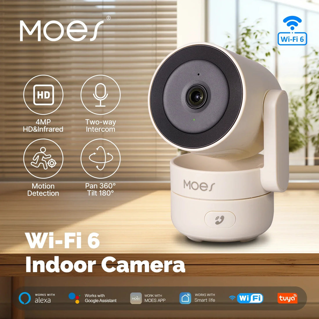 MOES Tuya Wi-Fi 6 Indoor 4MP HD Smart Security Camera