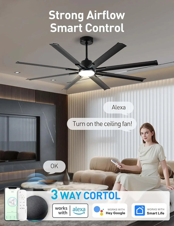 72" Industrial Ceiling Fan with Light & Alexa