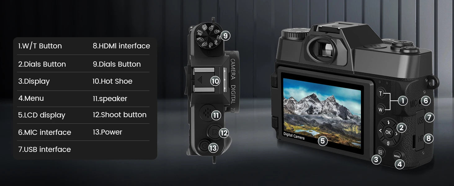 64MP 4K Compact Vlogging Camera with WiFi & Flip Screen