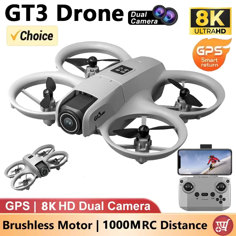 GT3 8K Dual-Camera GPS Drone – Foldable FPV Quadcopter