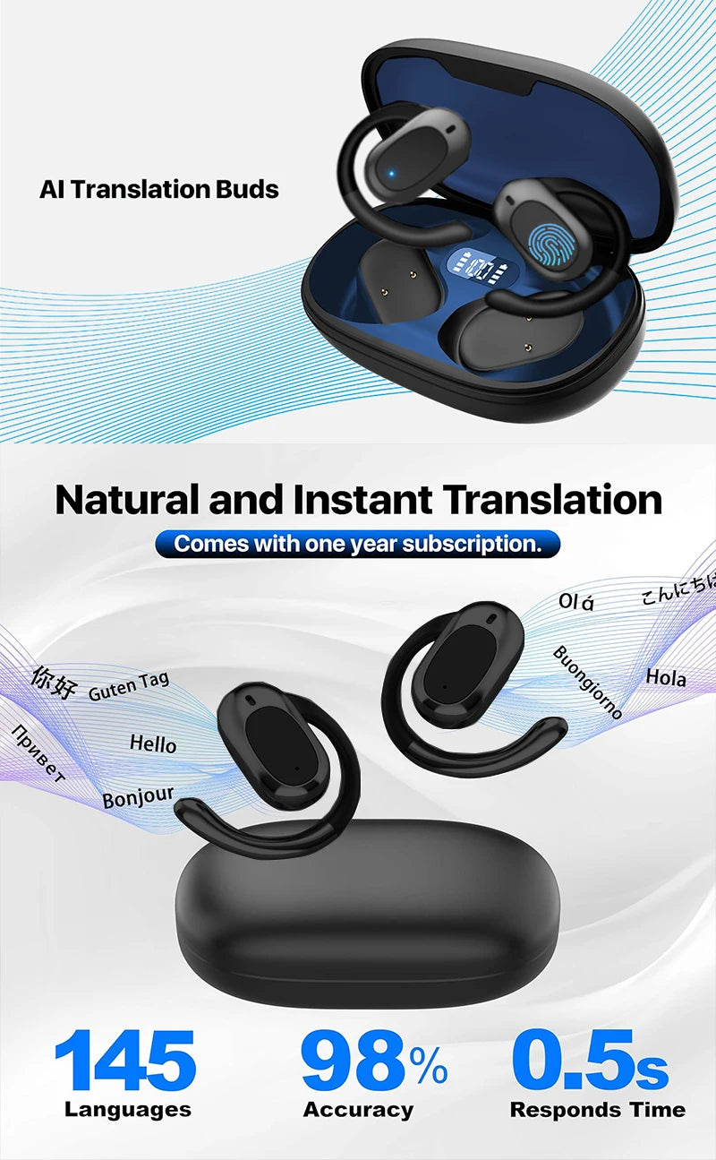 AI Translator Earbuds – 3-in-1 Real-Time Language Device