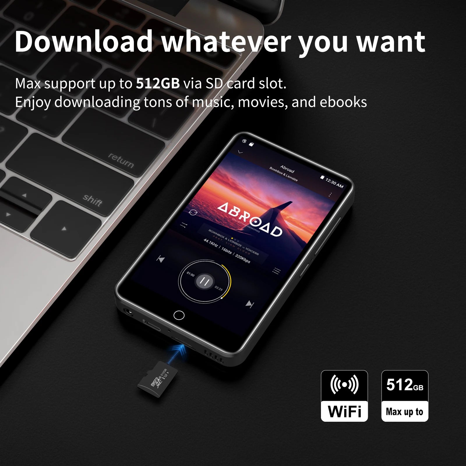 ZAQE Bluetooth & WiFi MP3/MP4 Player with App Support