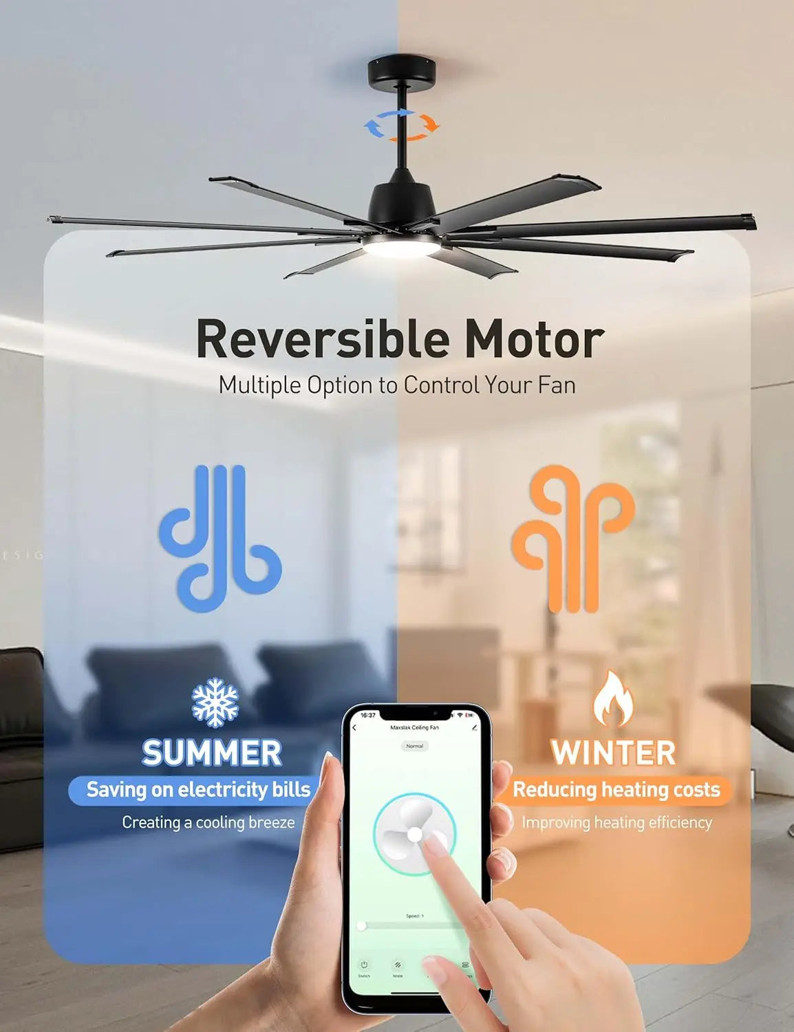 72" Industrial Ceiling Fan with Light & Alexa