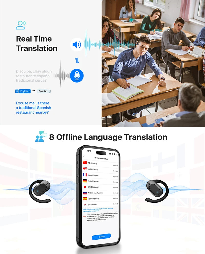 AI Translator Earbuds – 3-in-1 Real-Time Language Device