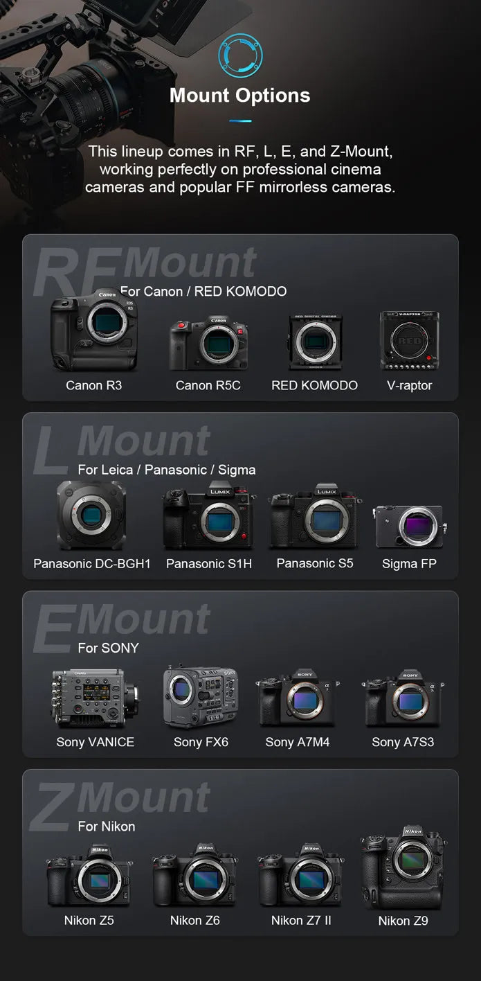 SIRUI Venus 1.6X Anamorphic Lens T2.9 – RF/E/Z/L Mount