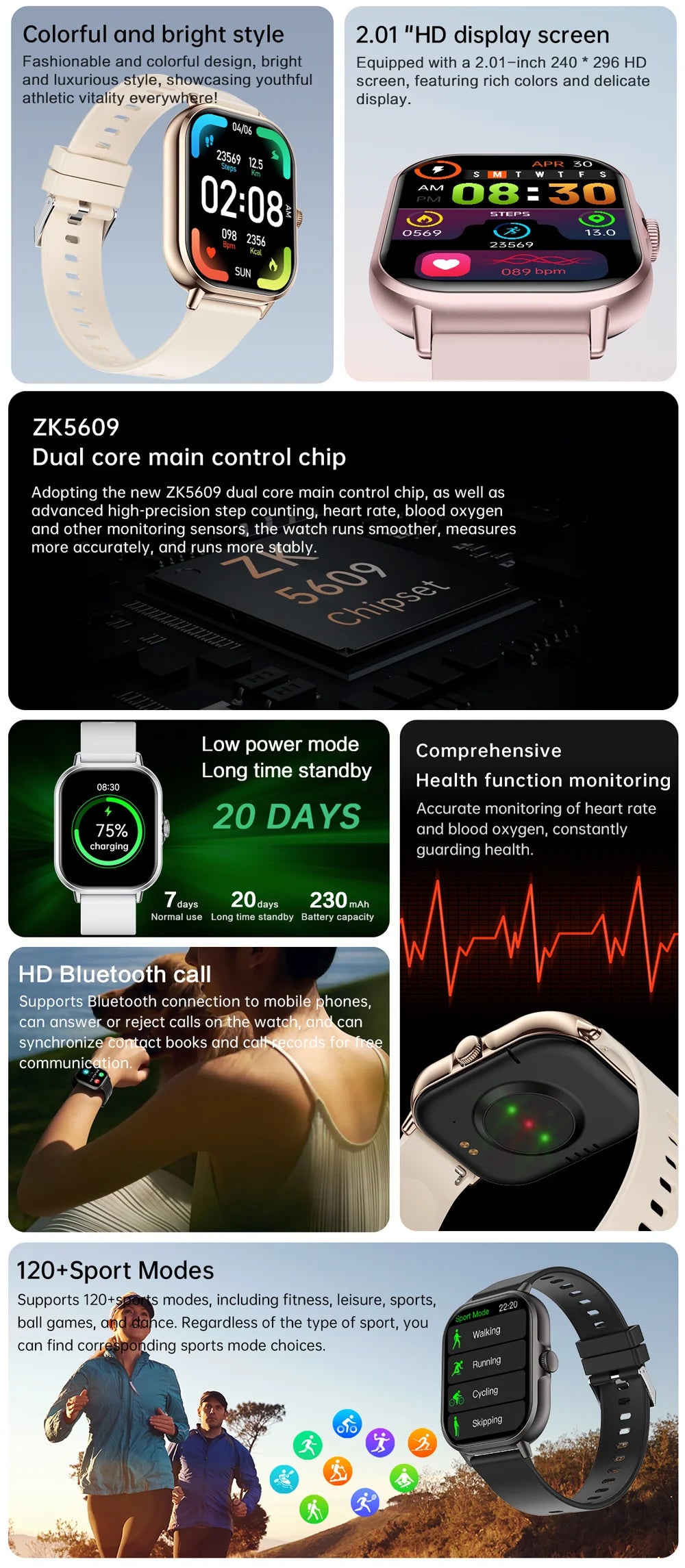 2025 2.01" Smartwatch with Bluetooth & Fitness