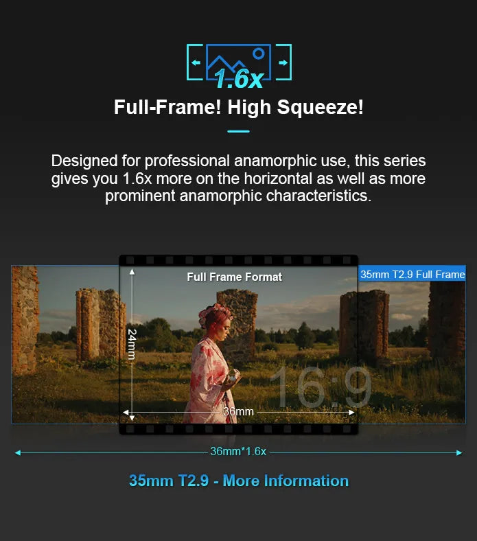 SIRUI Venus 1.6X Anamorphic Lens T2.9 – RF/E/Z/L Mount