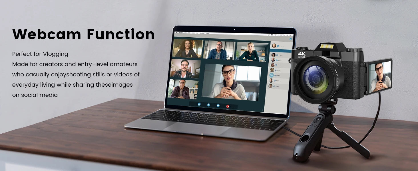 64MP 4K Compact Vlogging Camera with WiFi & Flip Screen