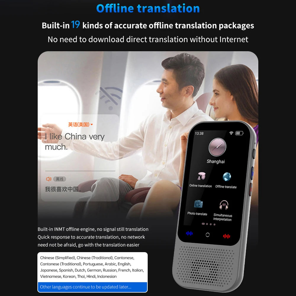S80 Pro Portable Language Translator Device with 138 Languages Voice Translating 16 Offline Translation ChatGPT Function