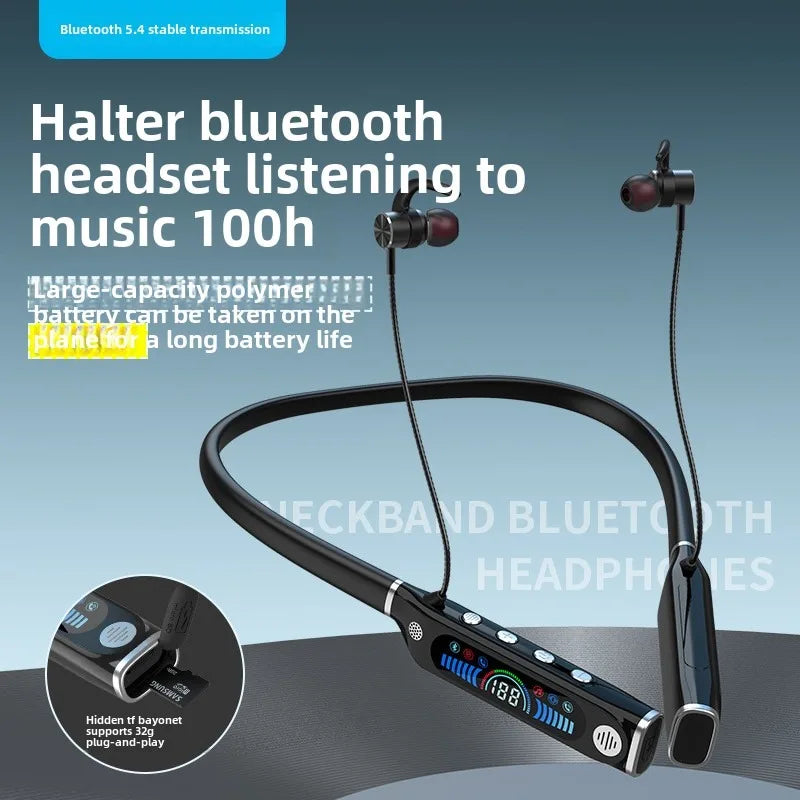 LCD Bluetooth Sports Neckband Headset with TF Card & Power Display