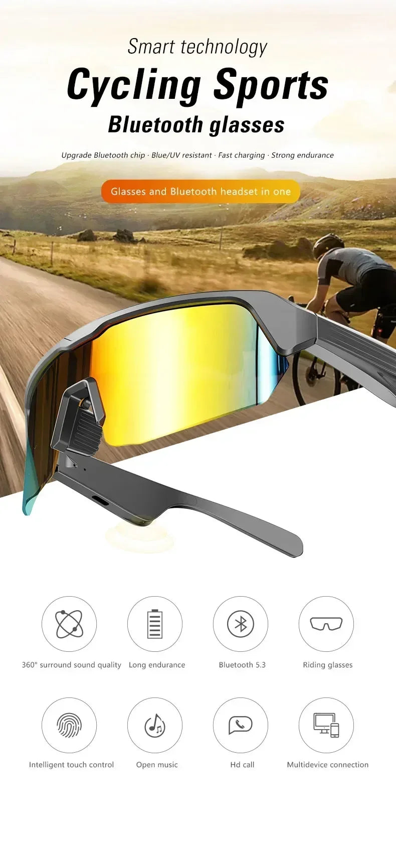 YJ006 Bluetooth Smart Audio Glasses for Sports & Driving
