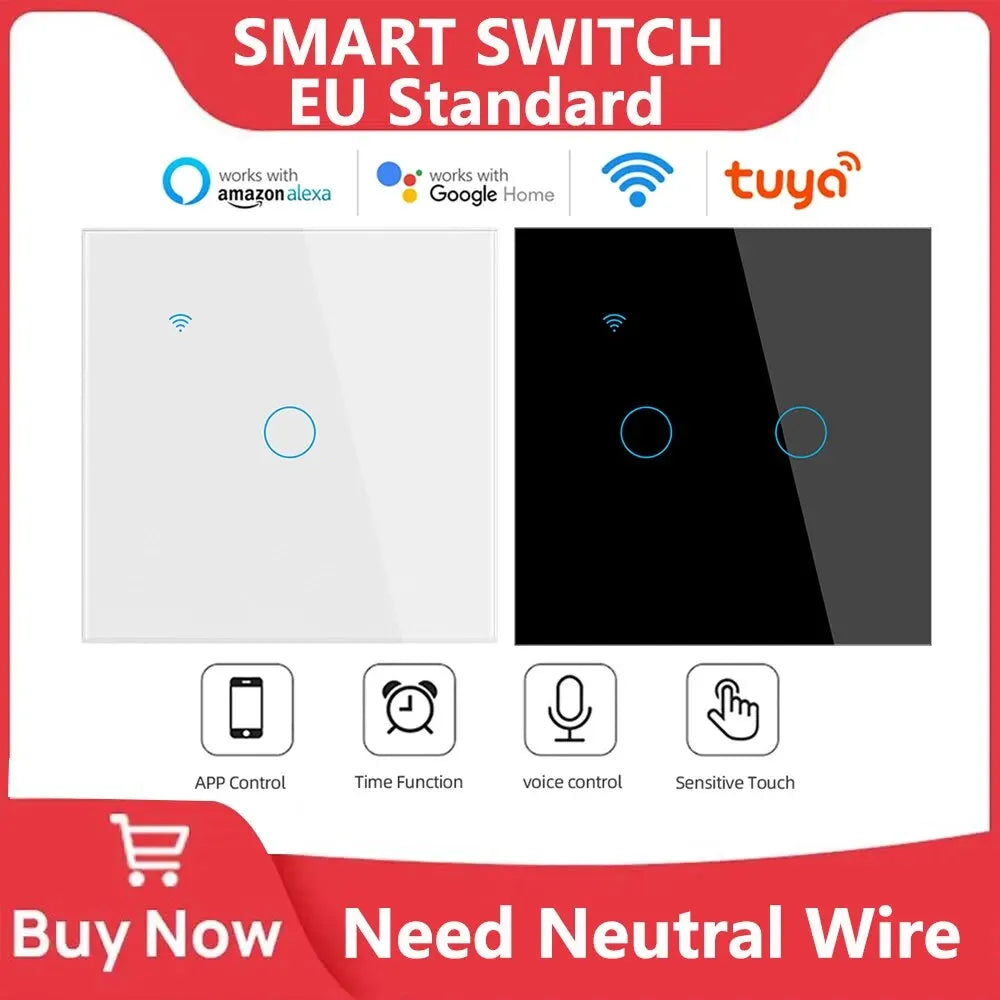 WiFi Touch Smart Light Switch EU 1-4 Gang