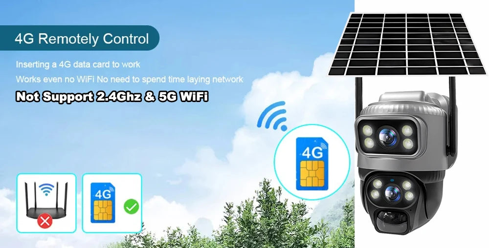 V380 Dual Lens 4G Camera Solar PIR Human Detection Night Vision Waterproof Security Video IP Camara 8MP 4K Battery CCTV Monitor