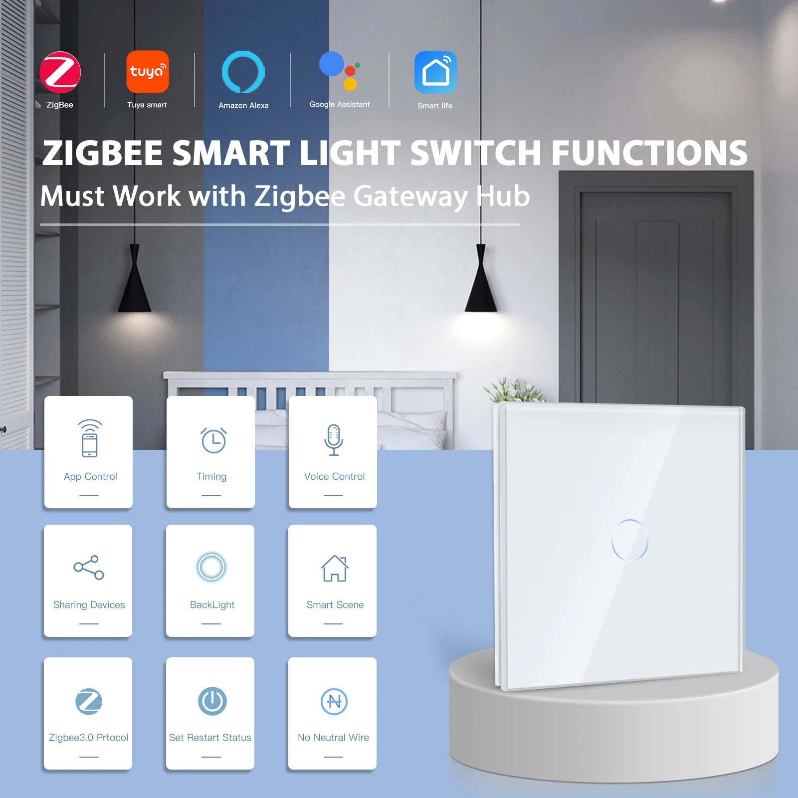 BSEED Zigbee Touch Smart Light Switches 1-3 Gang