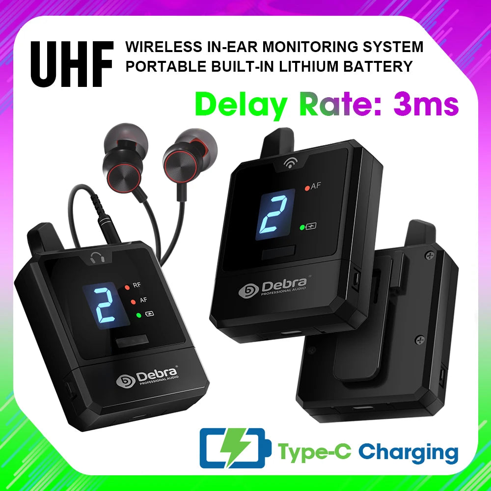 Debra UHF Wireless In-Ear Monitor System – Rechargeable IEM for Live Audio