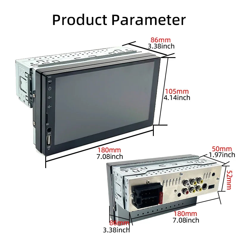 Hippcron 7" 1-DIN Car Stereo with CarPlay & Android Auto