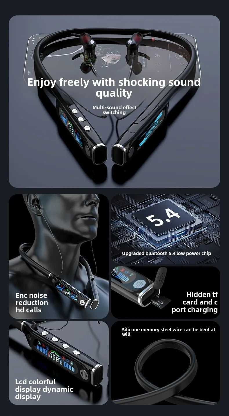 LCD Bluetooth Sports Neckband Headset with TF Card & Power Display