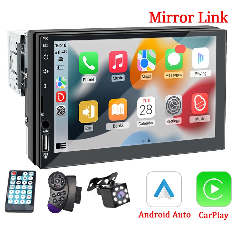 Hippcron 7" 1-DIN Car Stereo with CarPlay & Android Auto