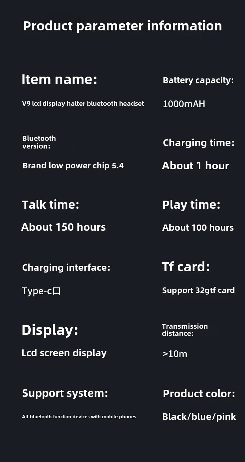 LCD Bluetooth Sports Neckband Headset with TF Card & Power Display