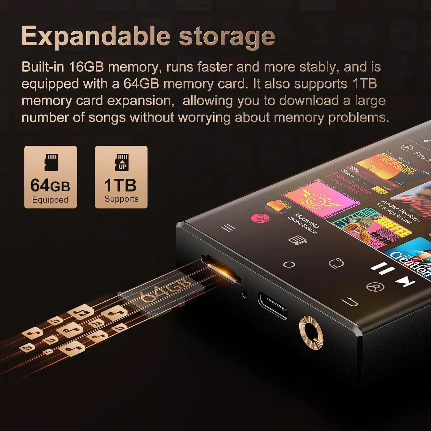 Hi-Fi MP3 Player with Bluetooth & WiFi – 64GB