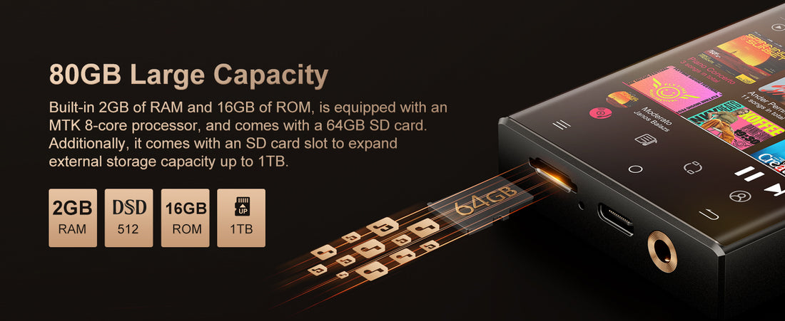 Hi-Fi MP3 Player with Bluetooth & WiFi – 64GB